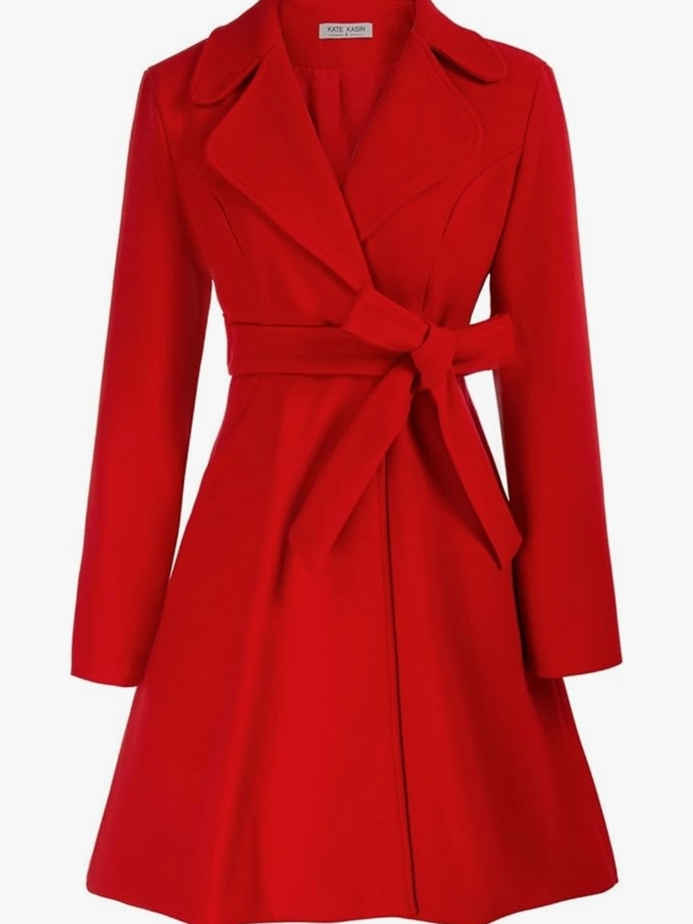 Kate Kasin Medium Women A Line Peacoat Dress Coat Belted Notch Lapel Overcoat